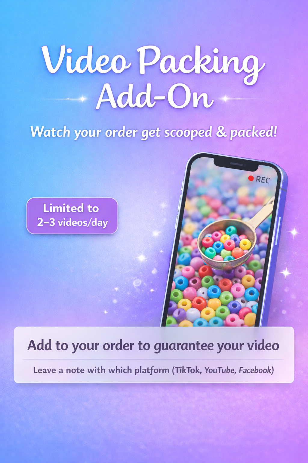 Video Packing Add-on (new spots open most days around 10am ET)