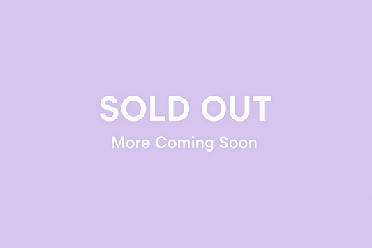 light purple background with white words saying Sold Out  and underneath that say More Coming Soon